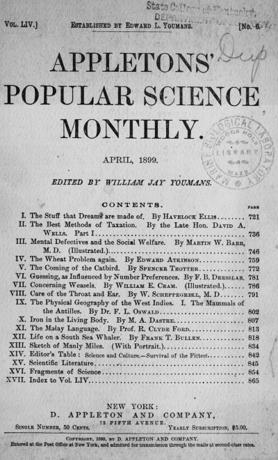 Appletons' Popular Science Monthly, April 1899  Volume LIV, No. 6, April 1899