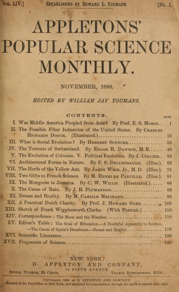 Appletons' Popular Science Monthly, November 1898  Volume 54, November 1898