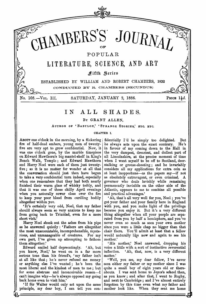 Chambers's Journal of Popular Literature, Science, and Art, Fifth Series, No. 105, Vol. III, January 2, 1886