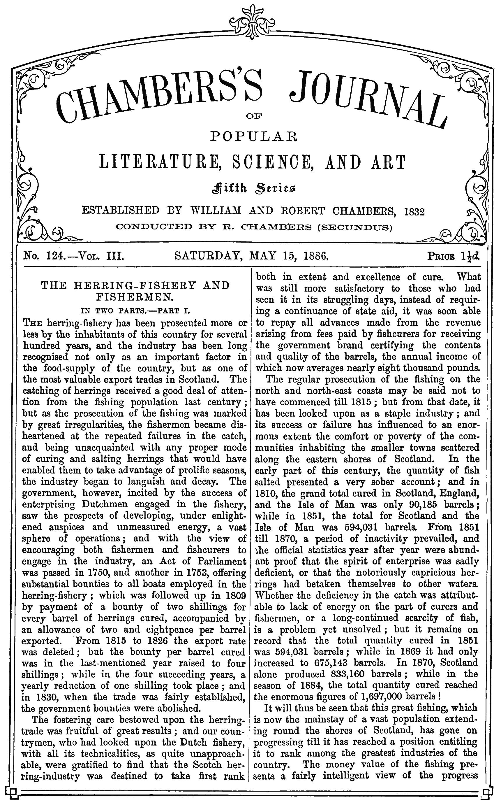 Chambers's Journal of Popular Literature, Science, and Art, fifth series, no. 124, vol. III, May 15, 1886