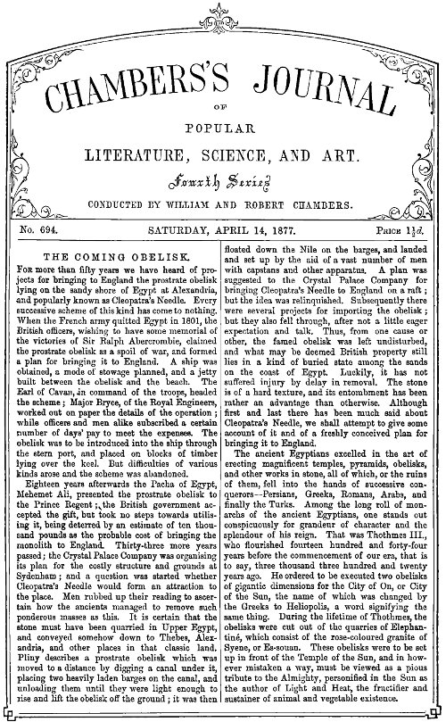 Chambers's Journal of Popular Literature, Science, and Art, No. 694  April 14, 1877.