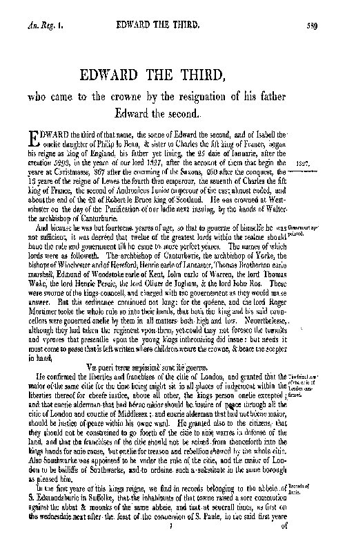 Chronicles of England, Scotland and Ireland (2 of 6): England (11 of 12)  Edward the Third, Who Came to the Crowne by the Resignation of His Father Edward the Second