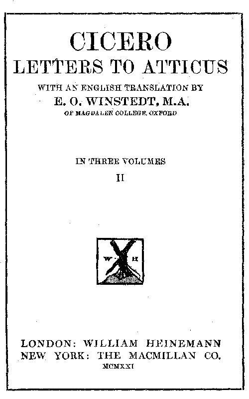Cicero: Letters to Atticus, Vol. 2 of 3