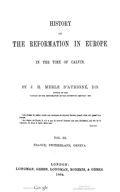 History of the Reformation in Europe in the Time of Calvin. Vol. 3 (of 8)