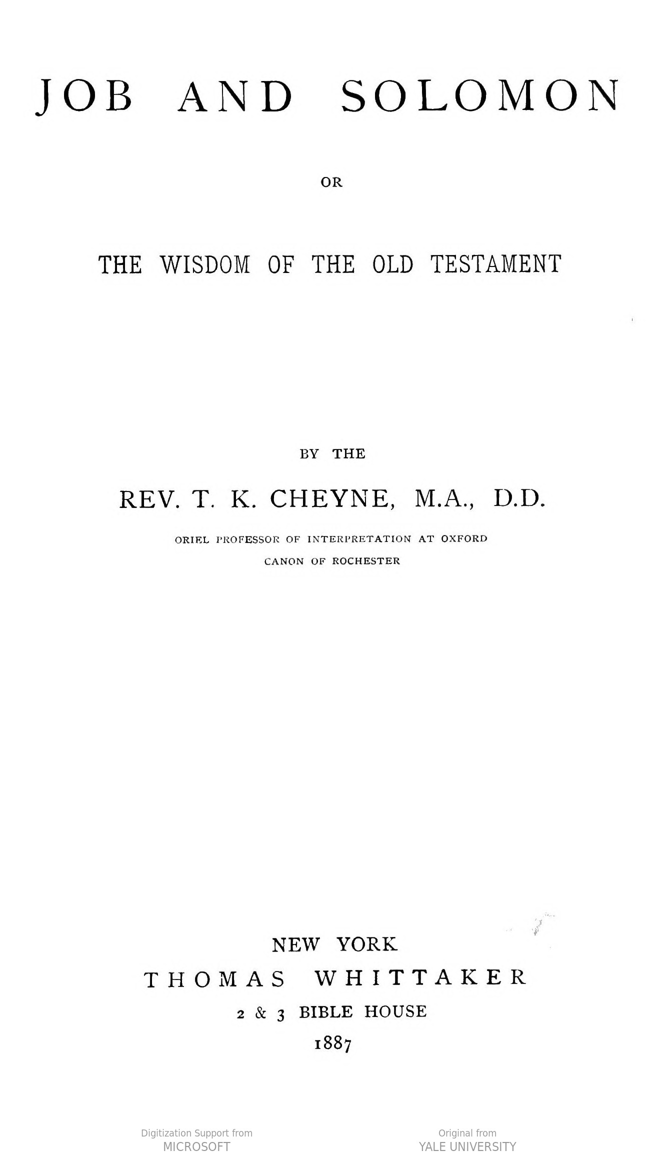 Job and Solomon: Or, The Wisdom of the Old Testament