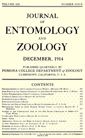 Journal of Entomology and Zoology, Vol. 06, No. 4, December 1914