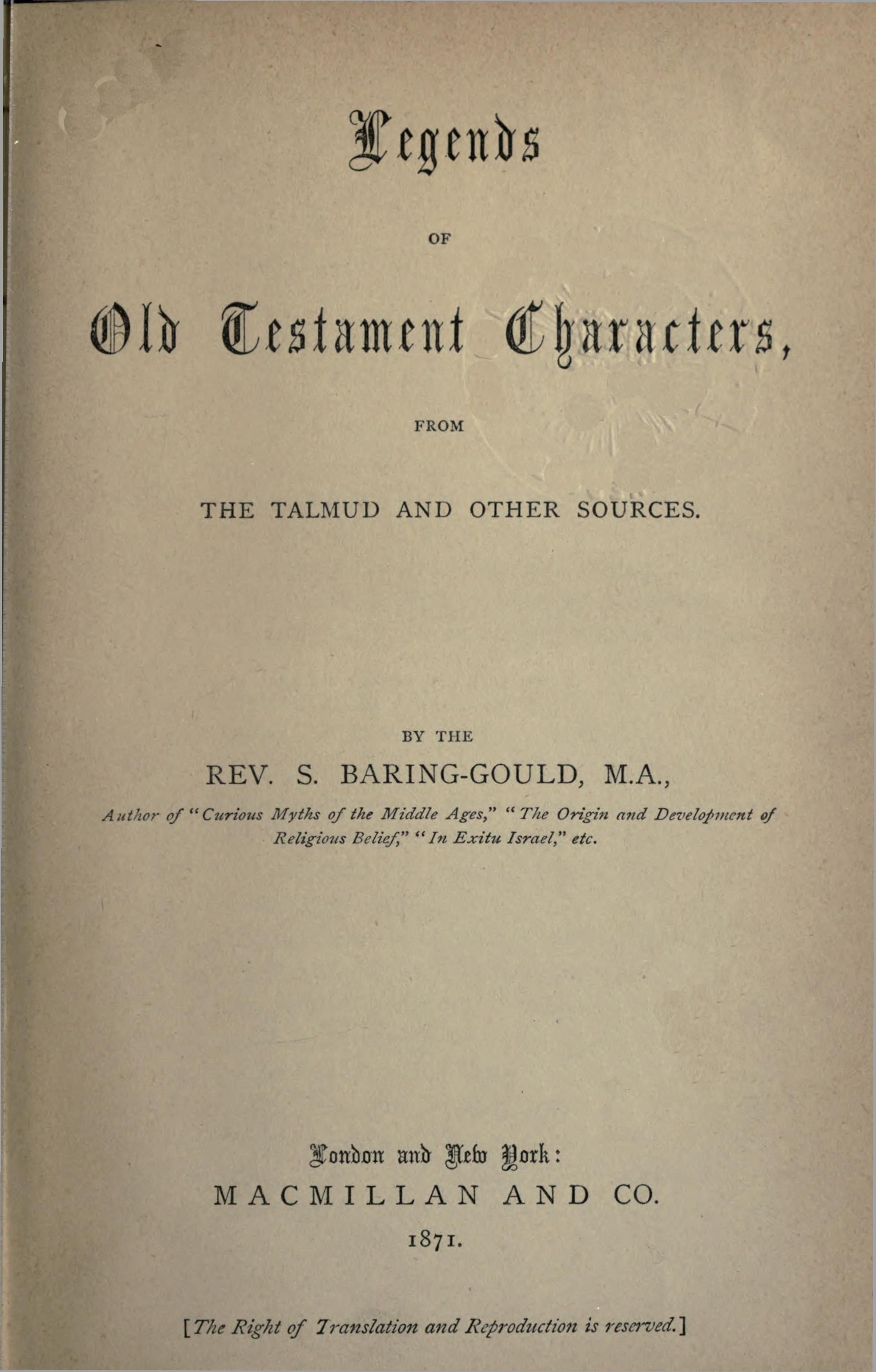 Legends of Old Testament characters, from the Talmud and other sources