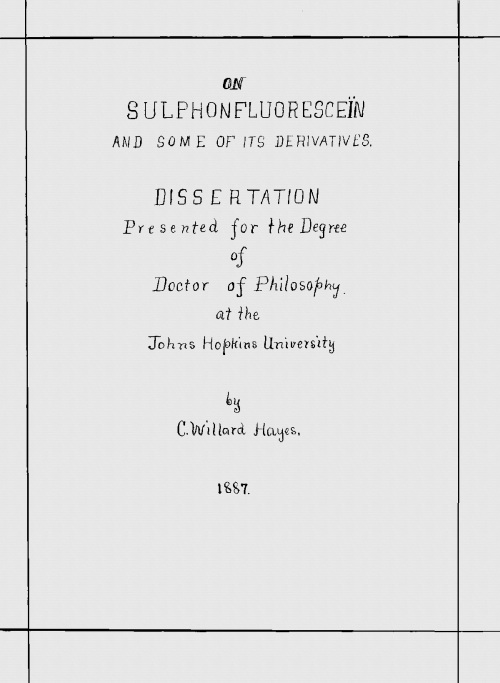 On Sulphonfluoresceïn and Some of Its Derivatives