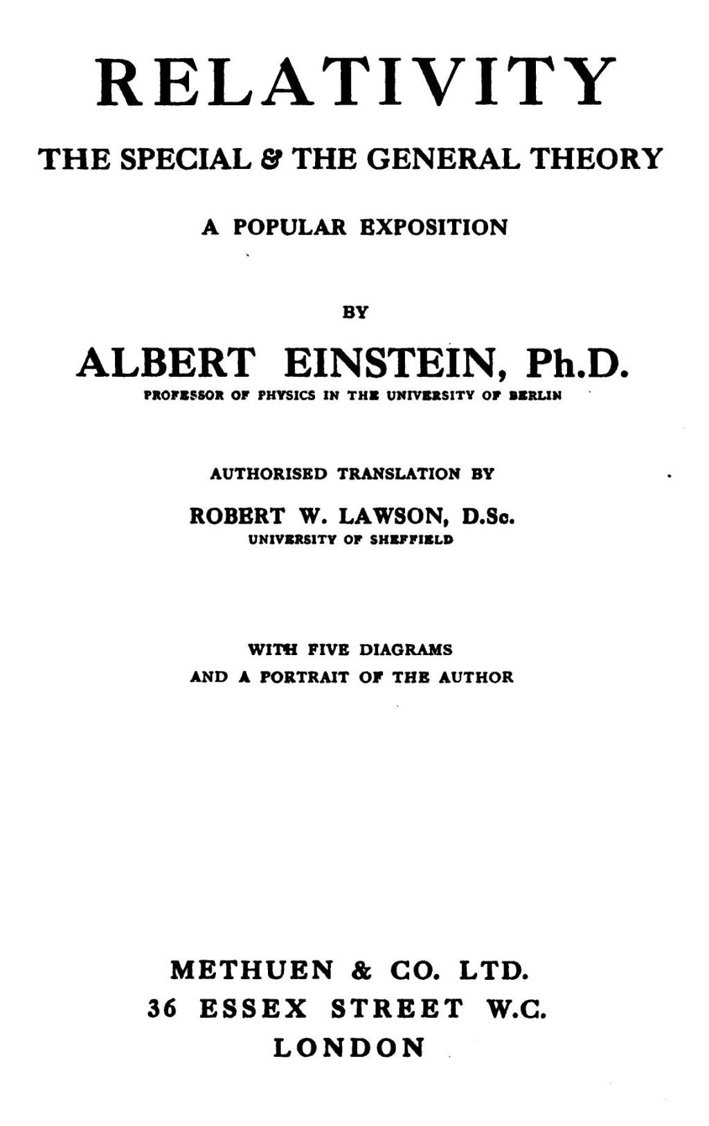 Relativity: The Special & the General Theory  A Popular Exposition, 3rd ed.