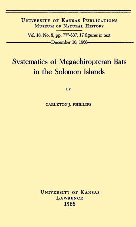 Systematics of Megachiropteran Bats in the Solomon Islands