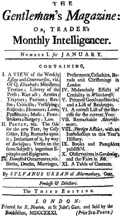 The Gentleman's Magazine, January 1731  Or, Trader's Monthly Intelligencer