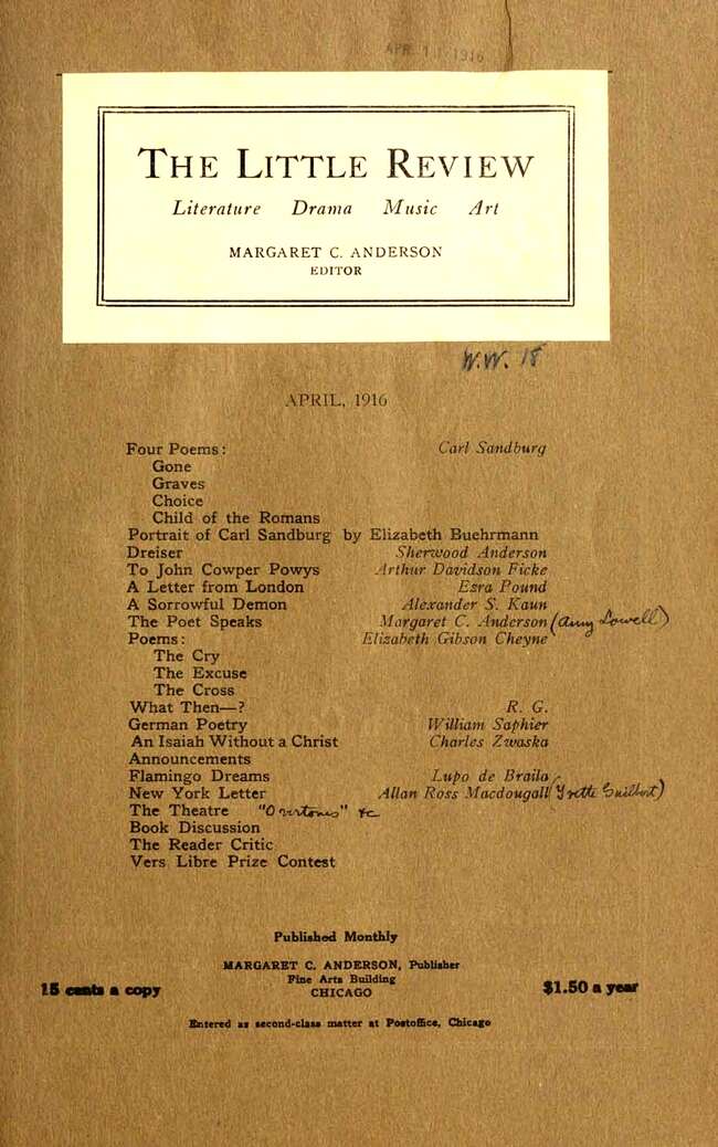 The Little Review, April 1916 (Vol. 3, No. 2)