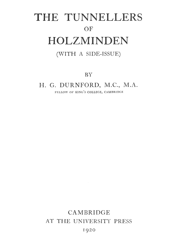 The Tunnellers of Holzminden (with a side-issue)