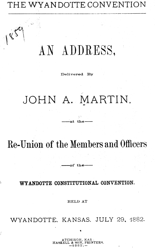 The Wyandotte Convention: an address